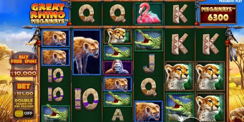 Nhân vật chính được trình bày trong trò chơi Great Rhino Megaways